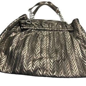 Charming Charlies Metalic Pewter Rouched Slouchy Soft Chain Detail Handles